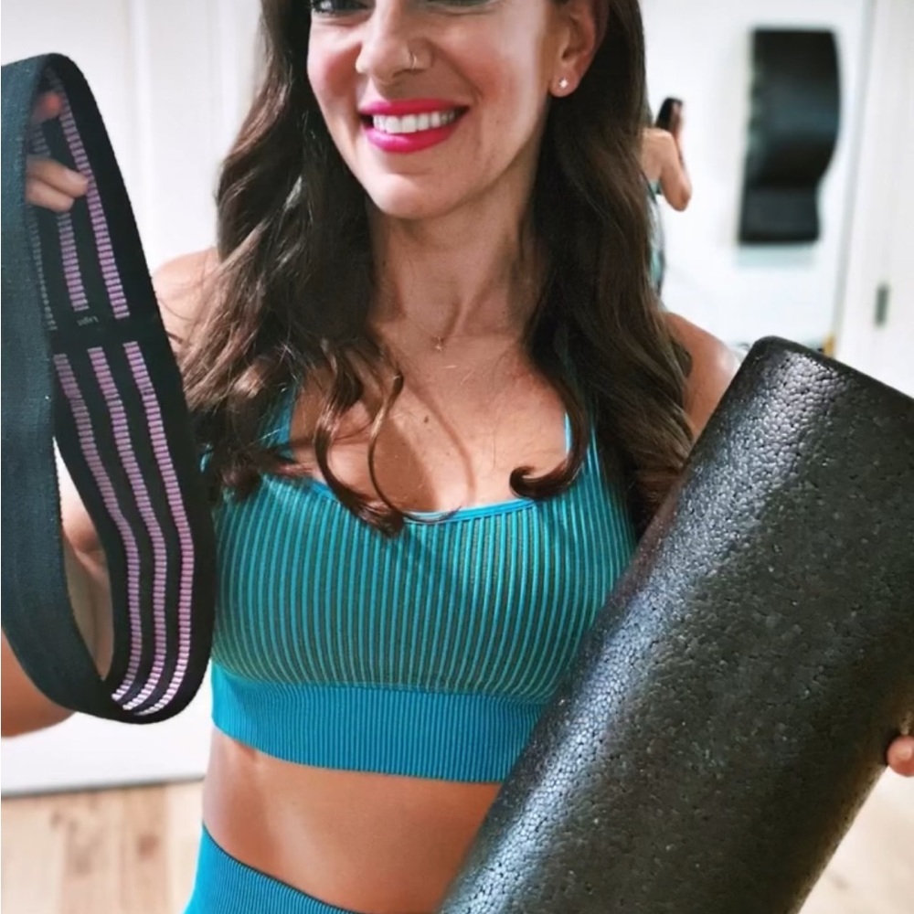 Teal and Brown Ribbed Sports Bra and Shorts Set
